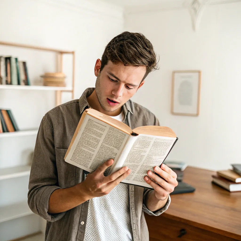 Young man holding a dictionary