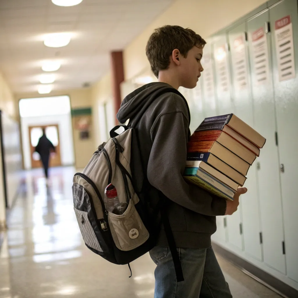 Student with a backpack and books